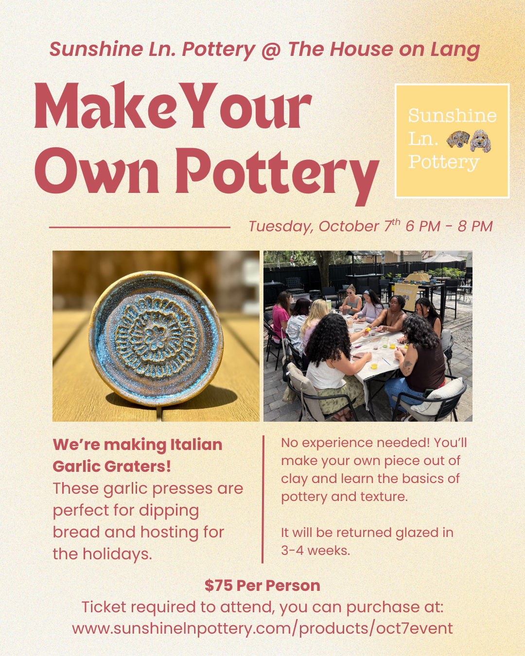 Make Your Own Pottery @ The House on Lang, October 7